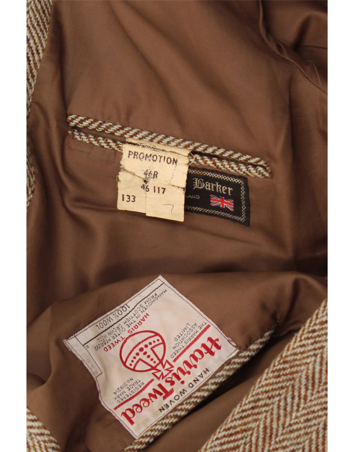 Barker Mens Harris Tweed 2 Button Blazer Jacket UK 46 3XL Brown Ψαροκόκκαλο