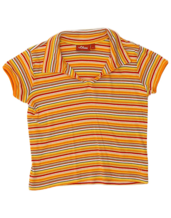 S.Oliver Γυναικείο μπλουζάκι πόλο UK 14 μεγάλο κίτρινο βαμβακερό ριγέ