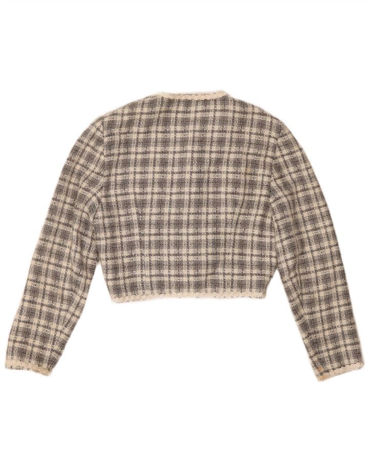 Vintage γυναικείο μπουφάν μπολερό με 3 κουμπιά EU 36 Small Grey Check Acrylic