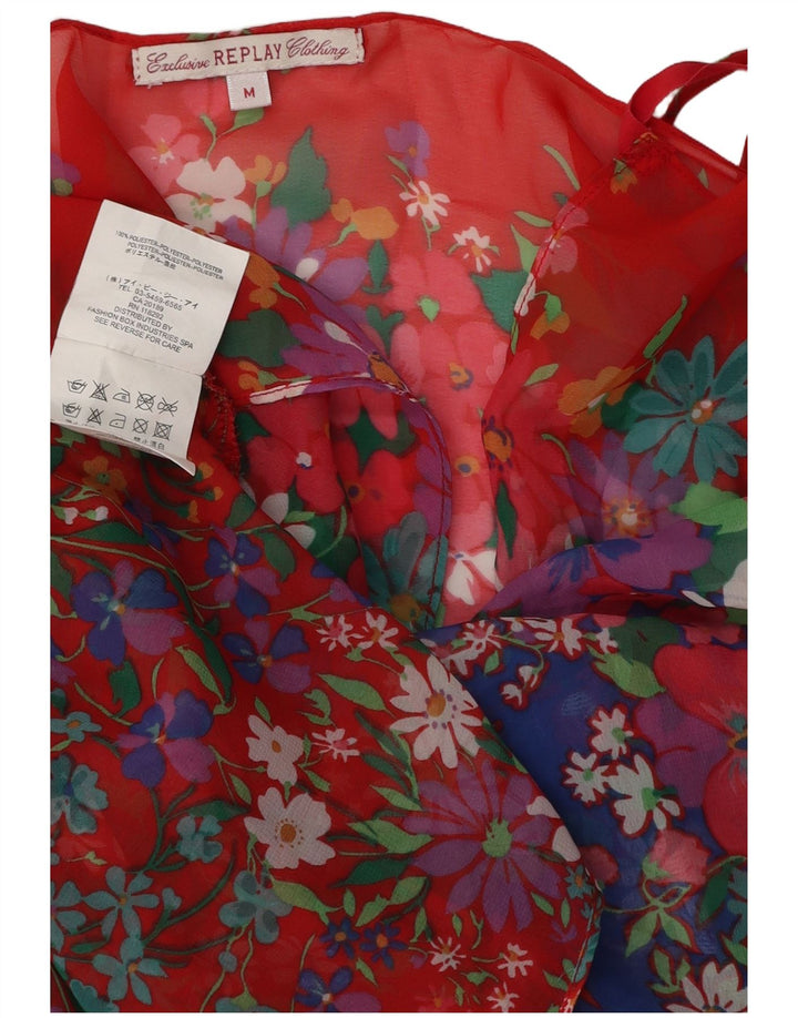 Replay Γυναικεία Μπλούζα Τοπ UK 14 Medium Red Floral Polyester