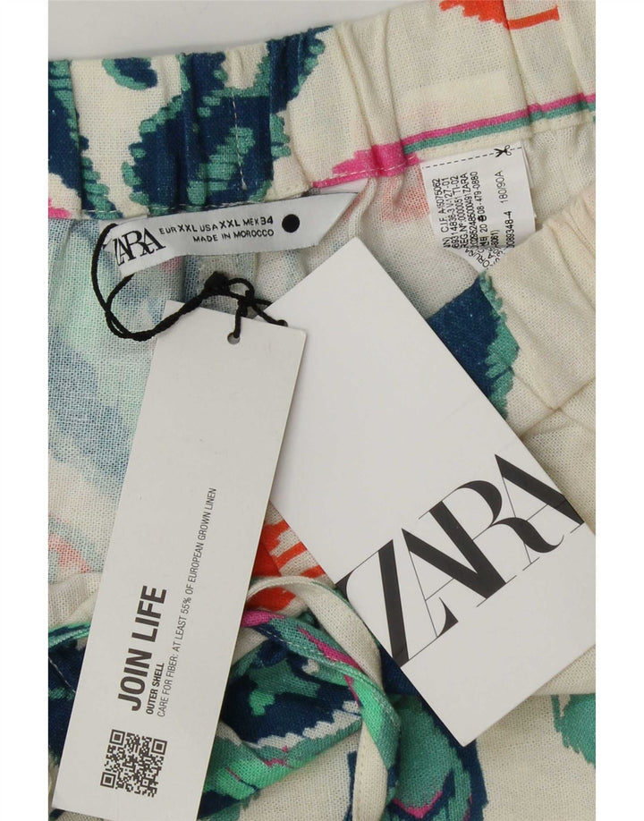 Zara Γυναικείο Hot Παντελόνι 2XL W38 Λευκό Ikat Λινό