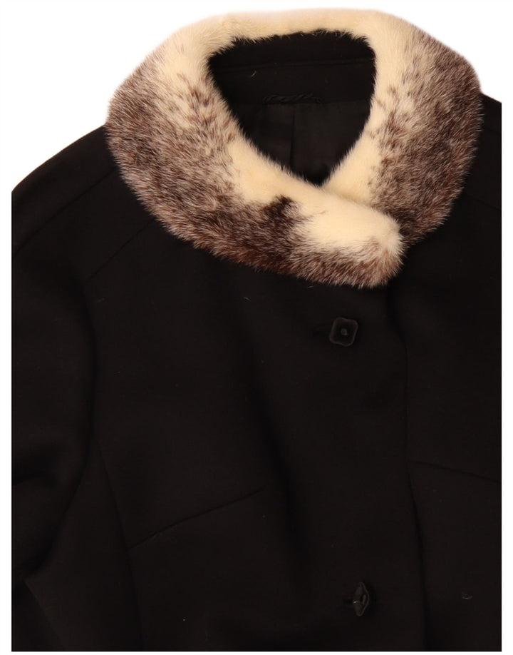 VINTAGE Γυναικείο Παλτό UK 14 Large Black Wool