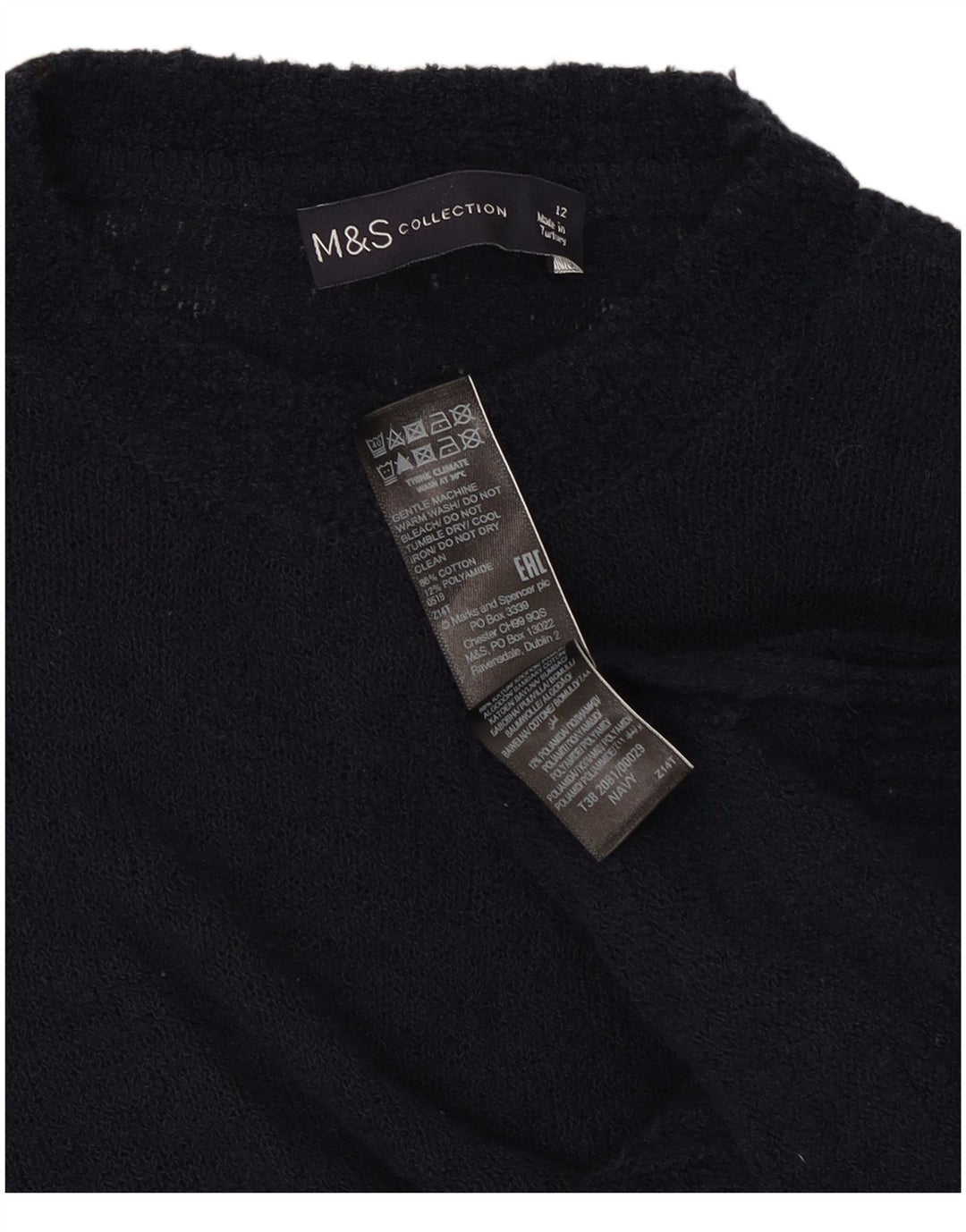 Marks & Spencer Γυναικείο πουλόβερ με λαιμόκοψη UK 12 Medium Navy Blue