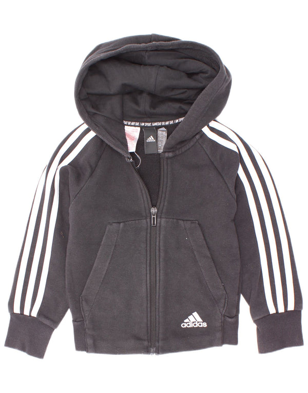 Adidas Boys Zip Hoodie πουλόβερ 5-6 ετών Μαύρο βαμβακερό