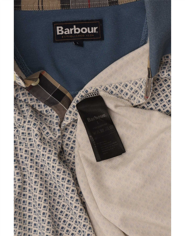 Ανδρικό πουκάμισο πόλο Barbour μεγάλο μπλε γεωμετρικό βαμβακερό