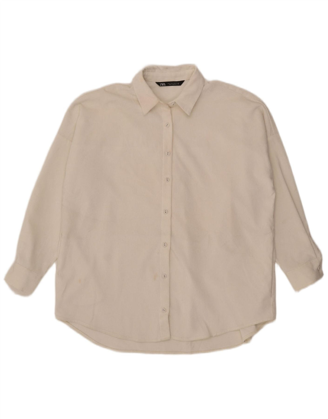 Zara Γυναικείο υπερμεγέθη κοτλέ πουκάμισο UK 10 Small White Polyester