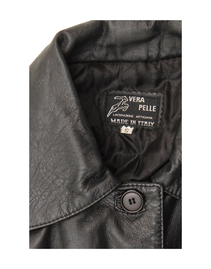 Vintage γυναικείο υπερμεγέθη δερμάτινο παλτό UK 10 Small μαύρο δέρμα