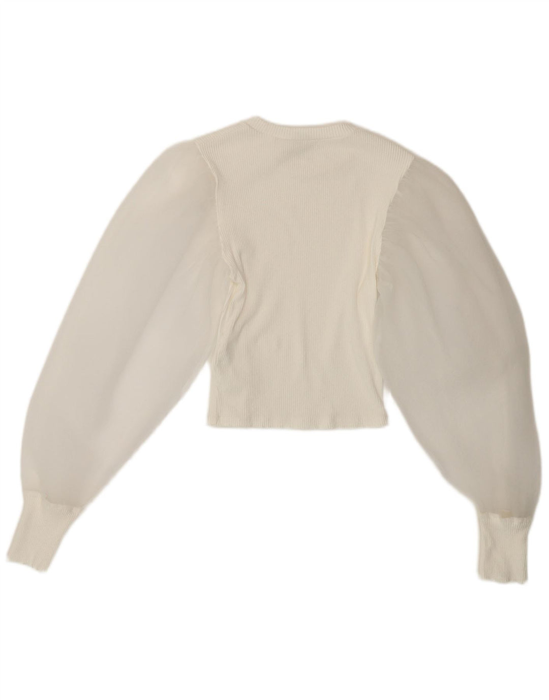 ZARA Womens Stretch Crop Long Sleeve Blouse Top UK 12 Medium White Viscose