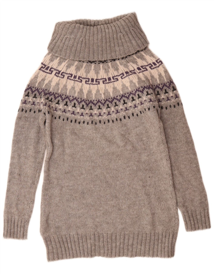 Marks & Spencer Γυναικείο πουλόβερ με ρολό λαιμόκοψη UK 12 Medium Grey Fair Isle