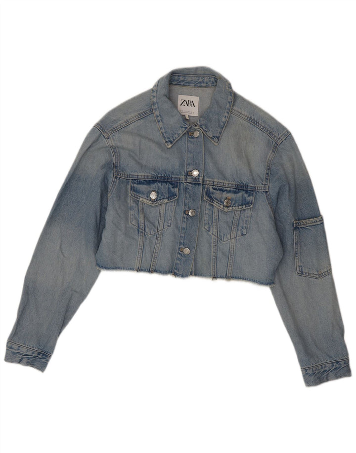 ZARA Γυναικείο Crop Oversized Τζιν μπουφάν UK 10 Small Blue Cotton