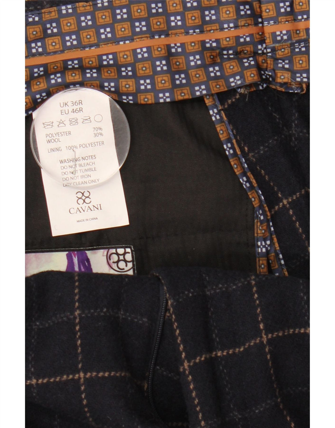 Cavani Ανδρική στολή 2 κουμπιών UK 40 Large W38 L32 Navy Blue Check