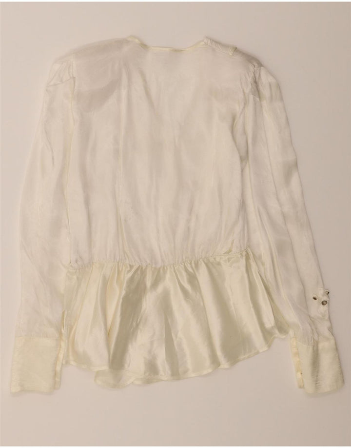 VINTAGE Womens Long Sleeve Blouse Top UK 12 Medium White Viscose Vintage Vintage and Second-Hand Vintage from Messina Hembry 