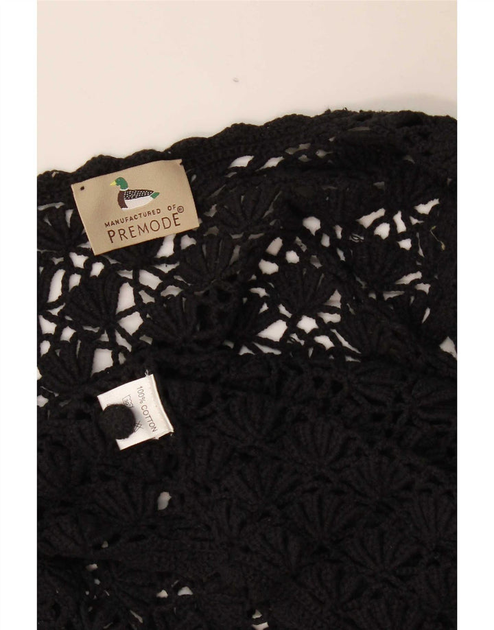 Premode Γυναικεία Crop Crochet Cardigan Top UK 12 Medium Black Cotton
