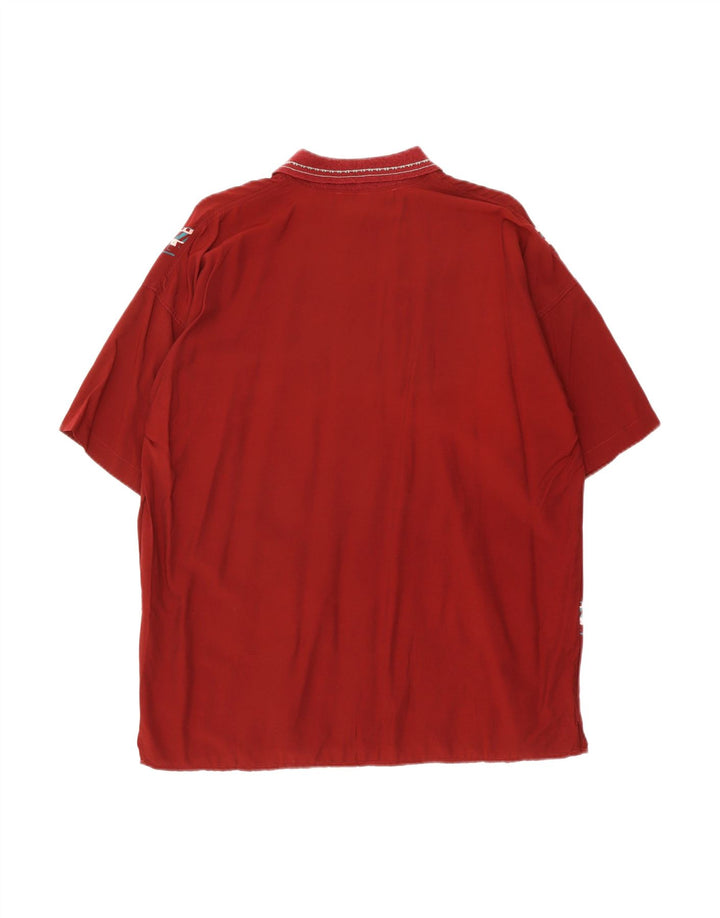 VINTAGE Mens Polo Shirt Medium Burgundy Geometric Viscose