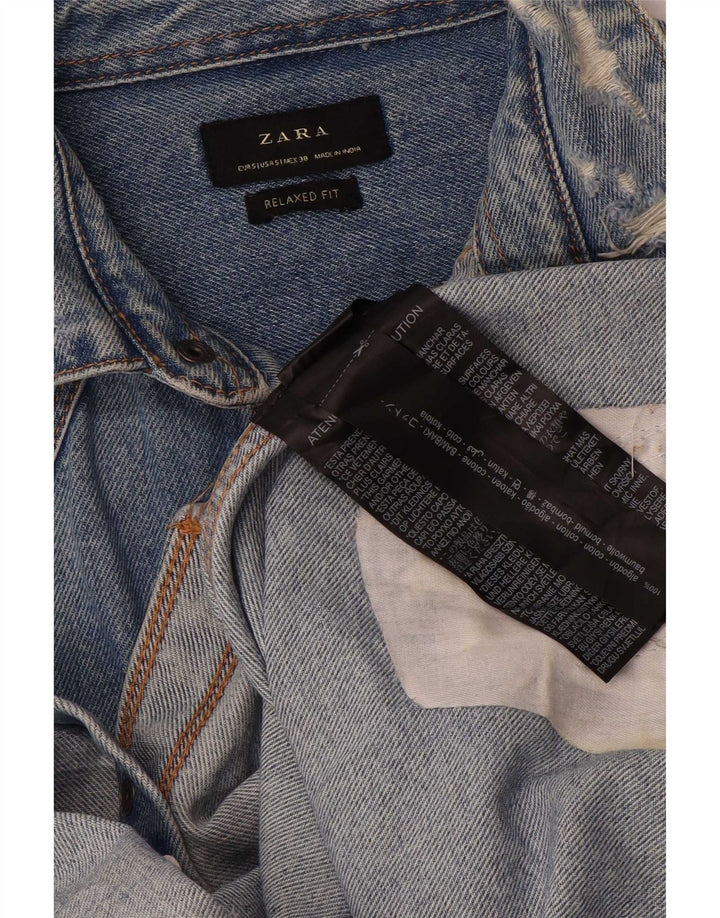 Ανδρικό Zara Ανδρικό πουκάμισο τζιν με χαλαρή εφαρμογή, μικρό μπλε βαμβακερό