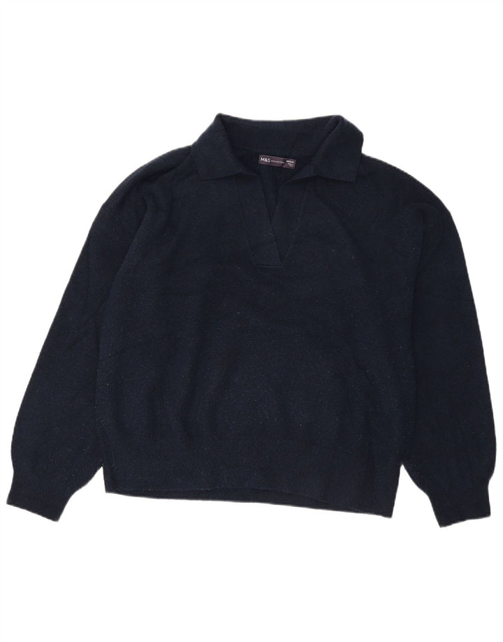 Marks & Spencer Γυναικείο πουλόβερ με λαιμό πόλο UK 14 Medium Navy Blue