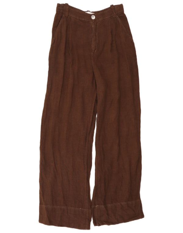 Zara γυναικείο παντελόνι Chino με ψηλόμεσο φαρδύ πόδι XS W24 L30 καφέ λινό