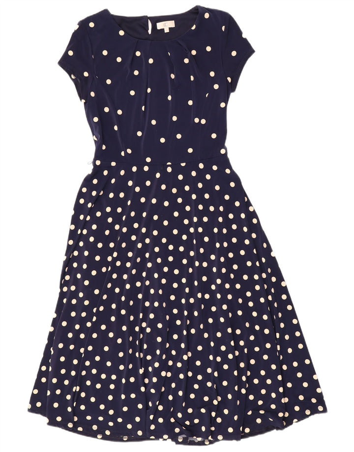 CC Womens A-Line Dress UK 10 Small Navy Blue Polka Dot Polyester