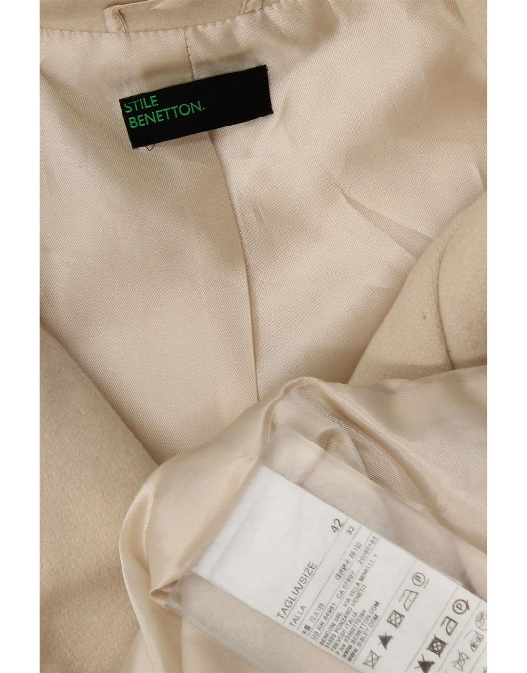 Γυναικείο Πανωφόρι Benetton IT 42 Μεσαίο Λευκό Μαλλί
