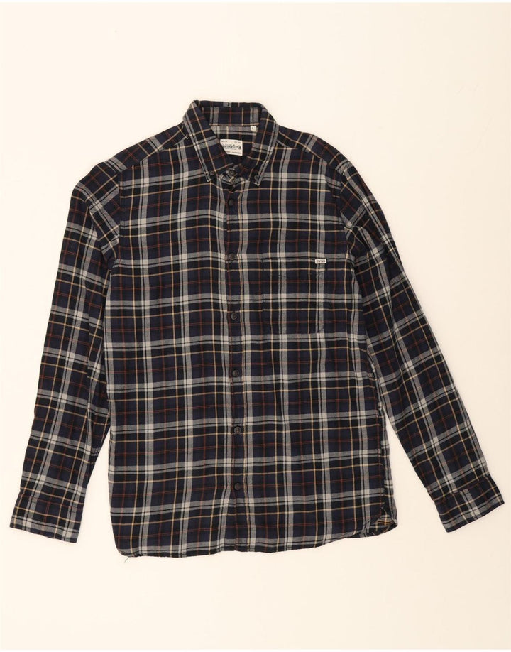 JACK & JONES Mens Flannel Shirt Large Navy Blue Check Cotton Vintage Jack & Jones and Second-Hand Jack & Jones from Messina Hembry 