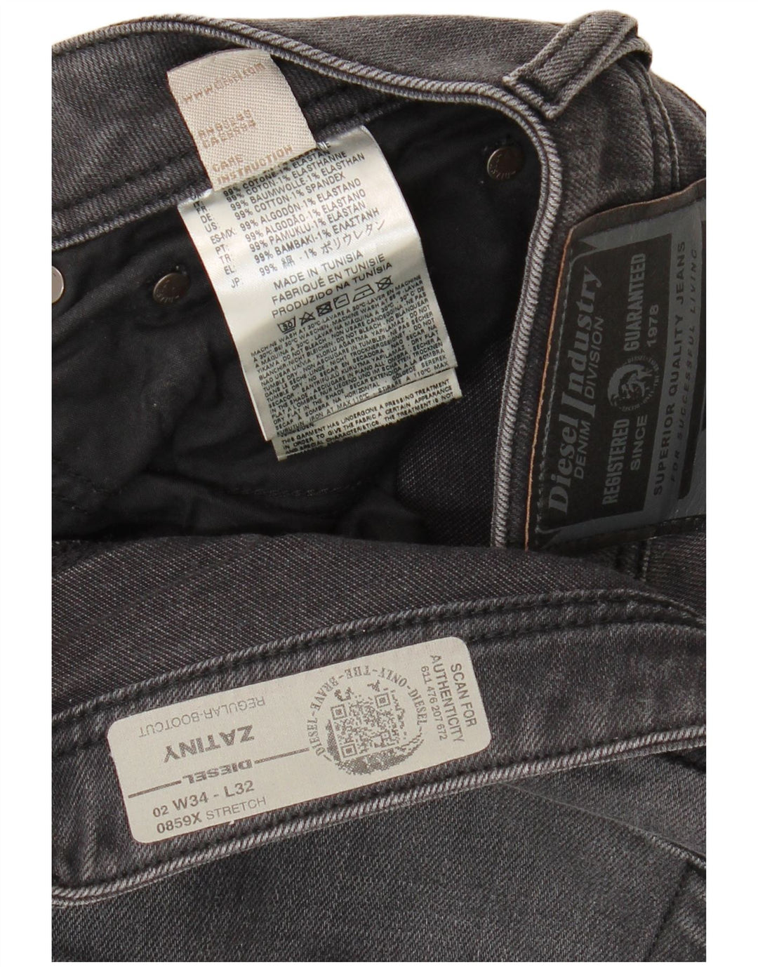 Ανδρικό τζιν Diesel Zatiny Regular Bootcut W34 L32 Γκρι βαμβακερό