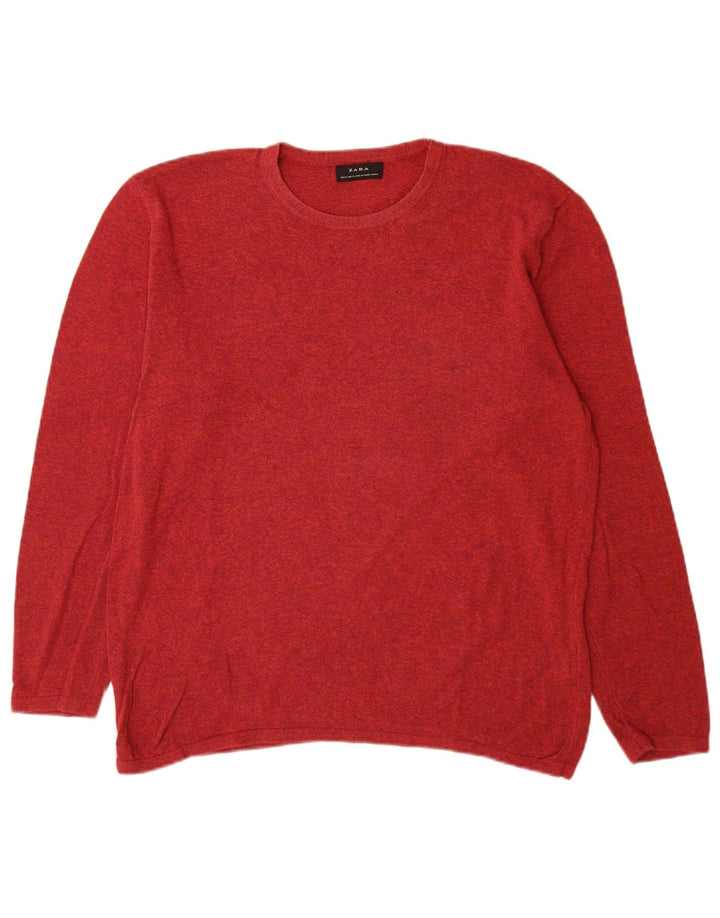 Ανδρικό πουλόβερ Zara Crew Neck Jumper XL Κόκκινο βαμβακερό