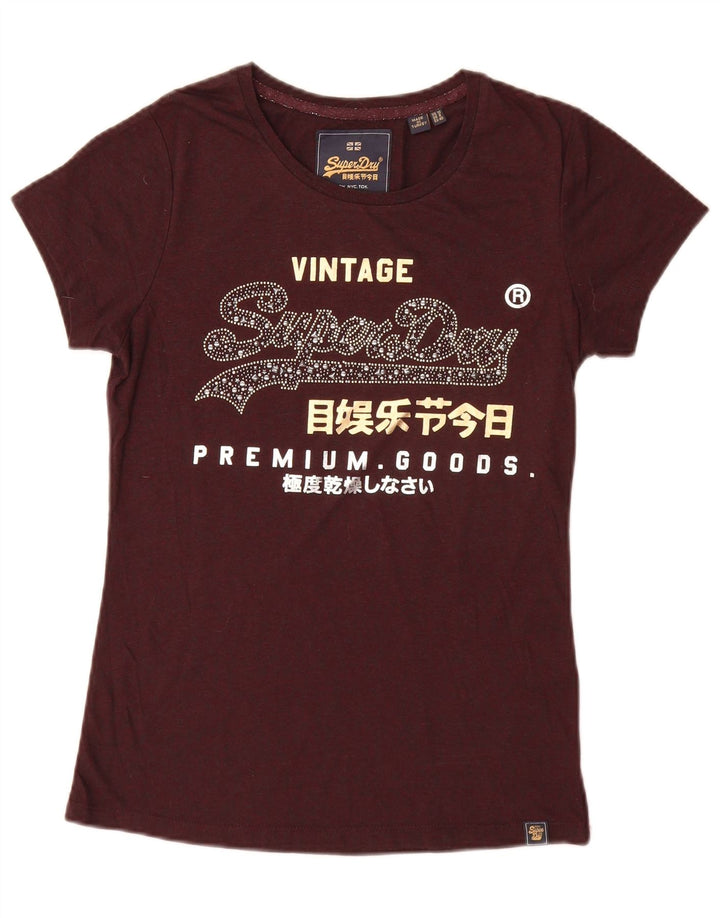 Γυναικείο γραφικό T-Shirt Superdry Top UK 12 Medium Maroon Polyester