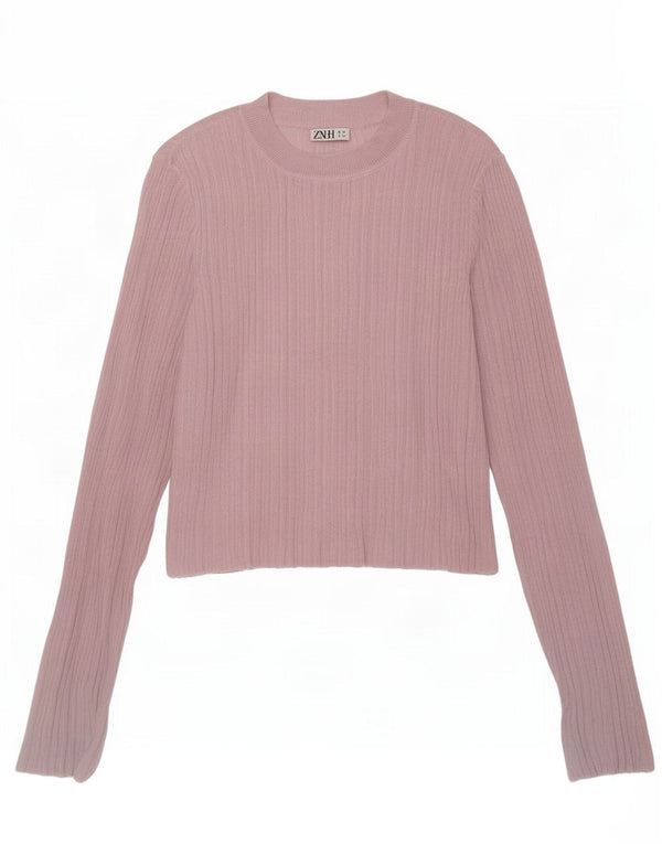 Zara Γυναικείο Crop Top μακρυμάνικο UK 12 Medium Pink Viscose