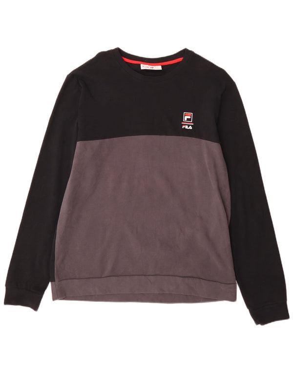 Fila Mens Sweatshirt Jumper Large Black Colourblock Cotton