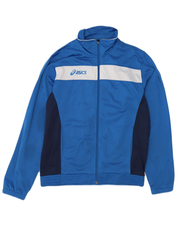 ASICS Mens Graphic Tracksuit Top Jacket Medium Blue Colourblock Polyester