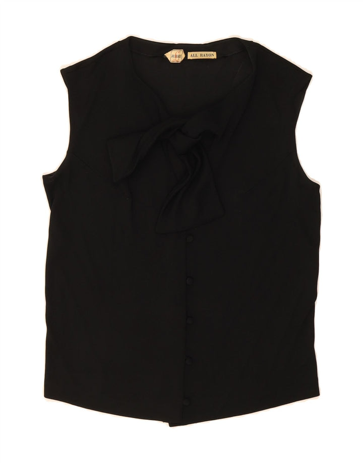 VINTAGE Womens Front Tie Sleeveless Shirt Blouse IT 44 Medium Black Rayon Vintage Vintage and Second-Hand Vintage from Messina Hembry 