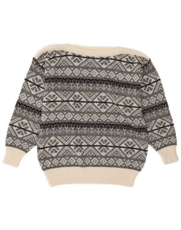 Vintage γυναικείο πουλόβερ με λαιμόκαυστο UK 14 Medium Grey Geometric
