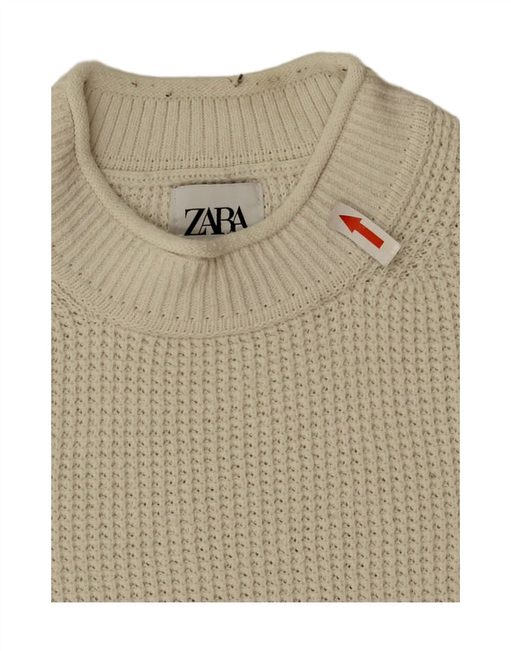 Ανδρικό πουλόβερ Zara με λαιμόκοψη, μεσαίο λευκό βαμβακερό