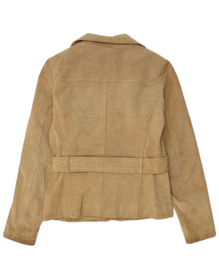 Vintage γυναικείο σουέτ σακάκι με 2 κουμπιά UK 10 Small Beige Leather