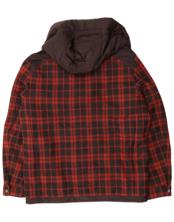 Ανδρικό μπουφάν ZARA με κουκούλα UK 40 Large Red Check Polyester