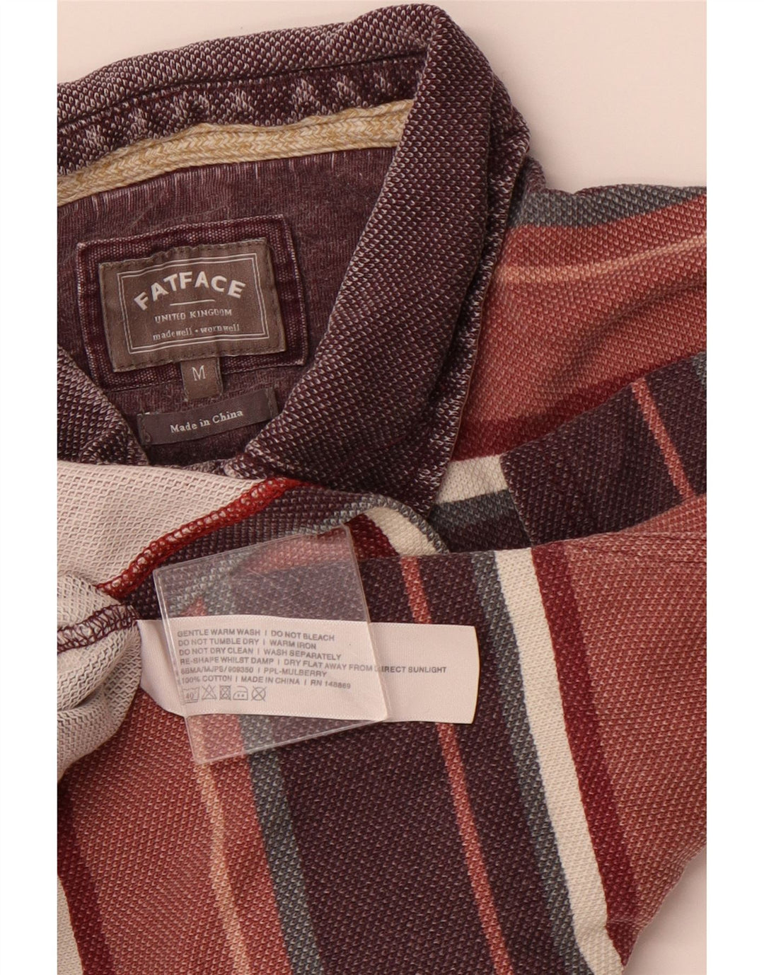 FAT FACE Ανδρικό πουκάμισο πόλο από μεσαίο μπορντό βαμβακερό ριγέ