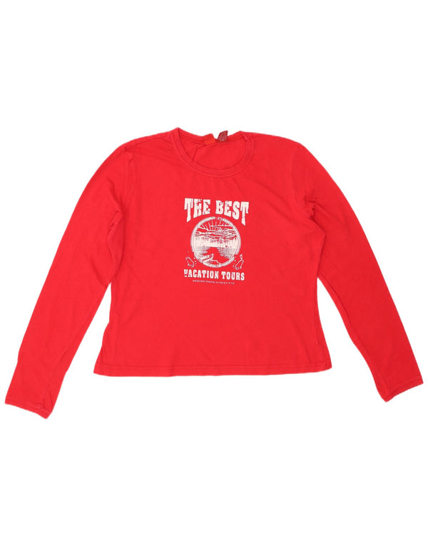 MOSSIMO Γυναικείο τοπ γραφικό μακρυμάνικο UK 16 μεγάλο κόκκινο βαμβακερό