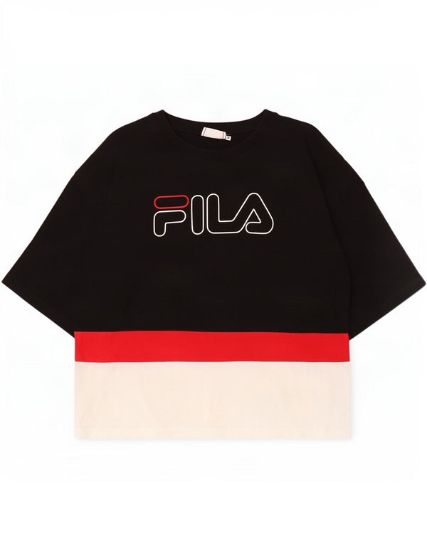 Γυναικείο γραφικό μπλουζάκι Fila Top UK 10 Small Black Colourblock Βαμβακερό