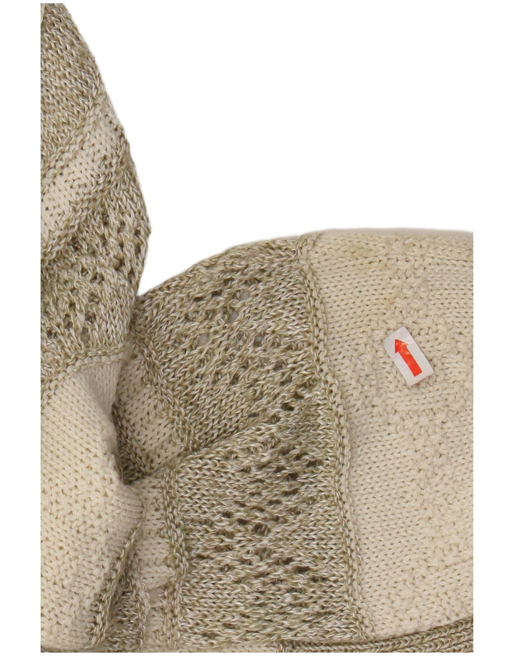 VINTAGE Γυναικείο πουλόβερ με λαιμόκαυστο UK 14 Μεγάλο μπεζ ριγέ βαμβακερό