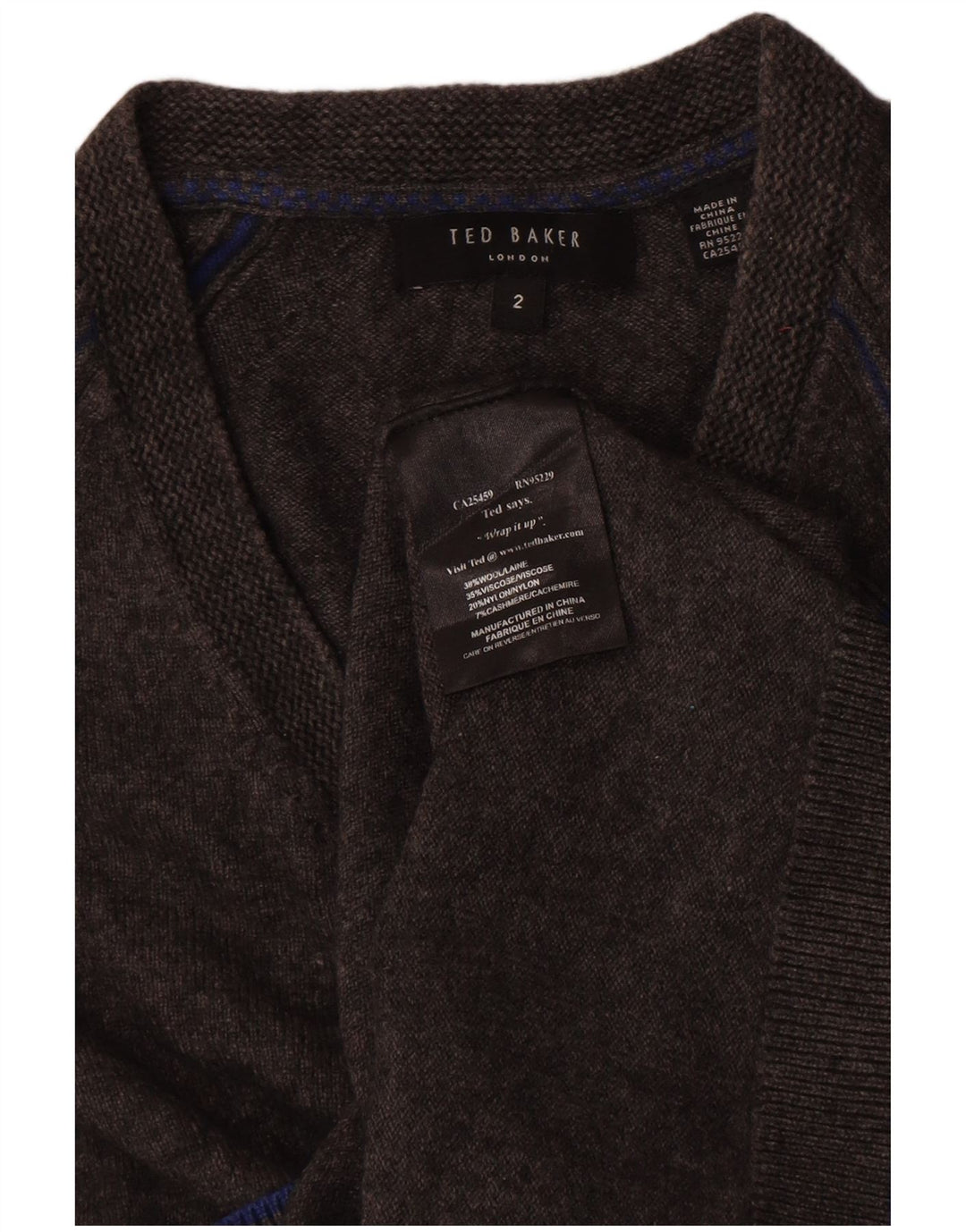 Ted Baker Ανδρικό πουλόβερ πουλόβερ με λαιμόκοψη μεγέθους 2, μικρό γκρι μαλλί