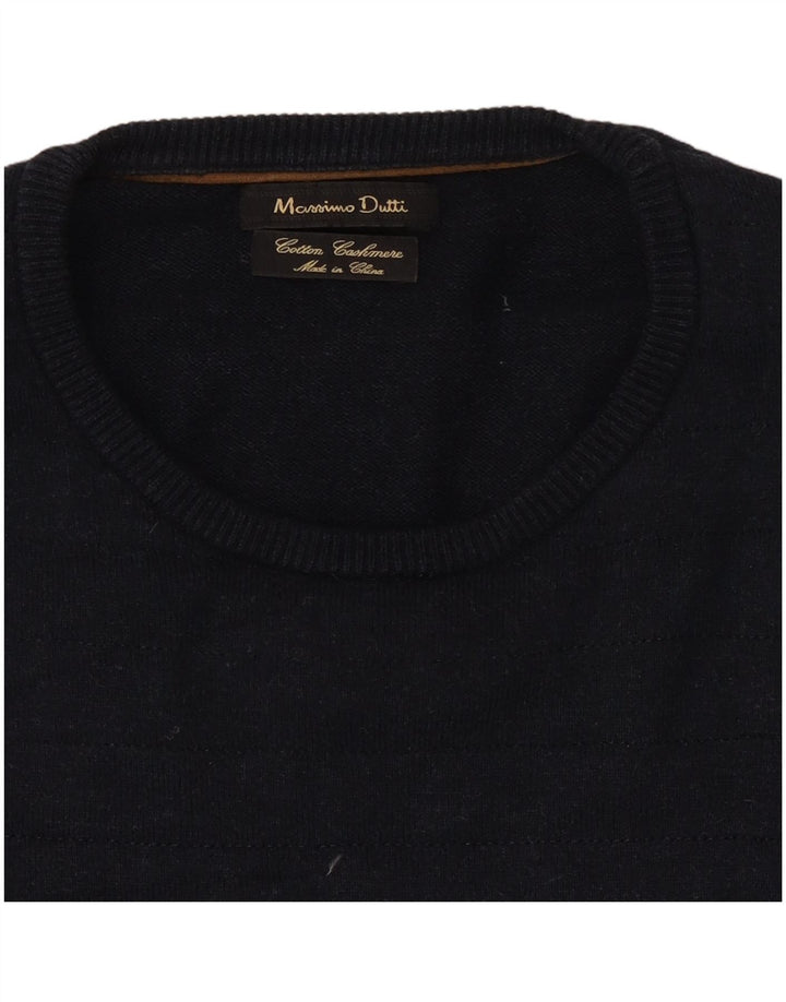 Massimo Dutti Ανδρικό πουλόβερ με λαιμόκοψη, μεσαίο μπλε βαμβακερό