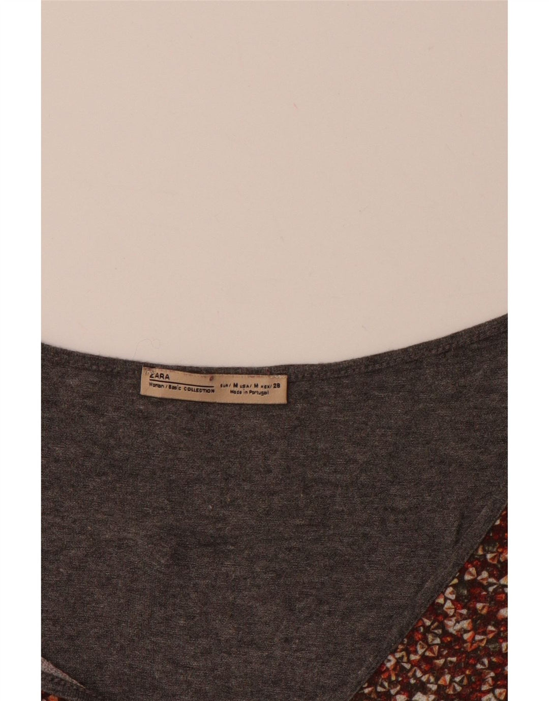 ZARA Womens Graphic Top Long Sleeve UK 14 Medium Grey Patchwork
