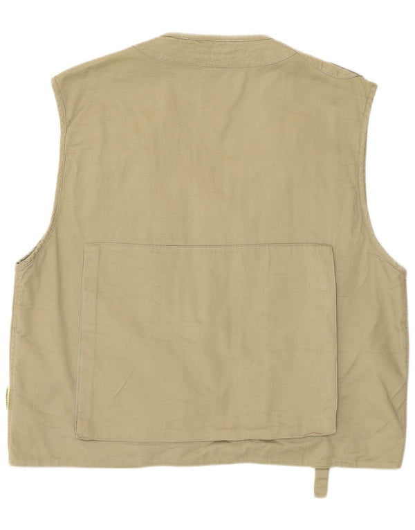 Vintage Mens Utility Gilet IT 50 Large Khaki Cotton