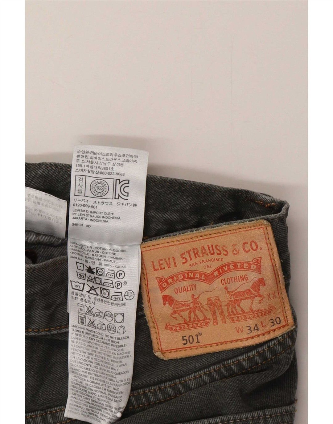 Levi's Mens 501 Straight Jeans W34 L30 Γκρι βαμβακερό
