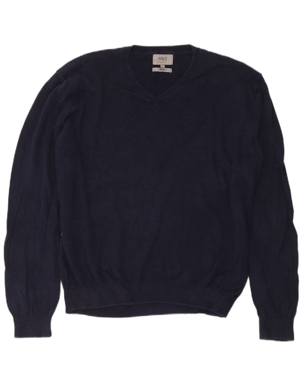 Marks & Spencer Ανδρικό πουλόβερ με λαιμόκοψη 2XL, μπλε βαμβακερό