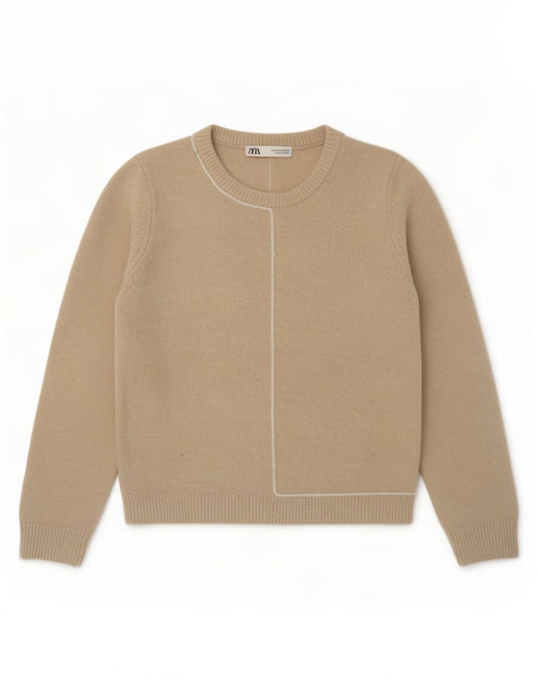 Zara Γυναικείο πουλόβερ με λαιμόκοψη UK 12 Medium Beige Ακρυλικό