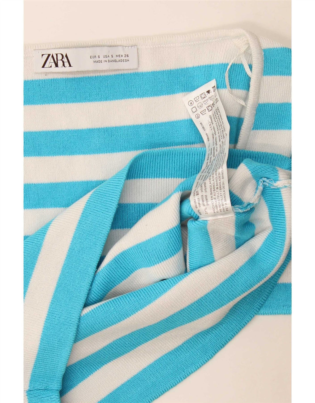 Zara Γυναικείο Crop Top UK 8 Μικρή μπλε ριγέ βισκόζη