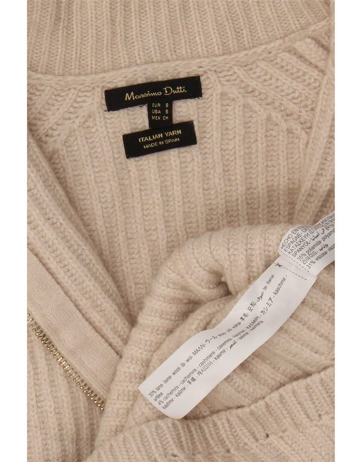 Massimo Dutti Γυναικείο πουλόβερ ζακέτα μεγάλου μεγέθους UK 10 Μικρό μπεζ μαλλί