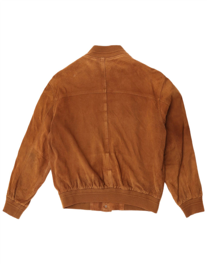 Vintage Ανδρικό Suede Bomber Jacket IT 50 Large Brown Δερμάτινο