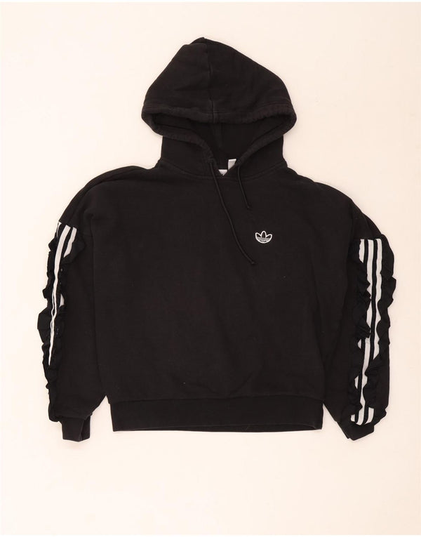 Adidas Womens Relaxed Fit Hoodie Jumper UK 6 XS Μαύρο βαμβακερό